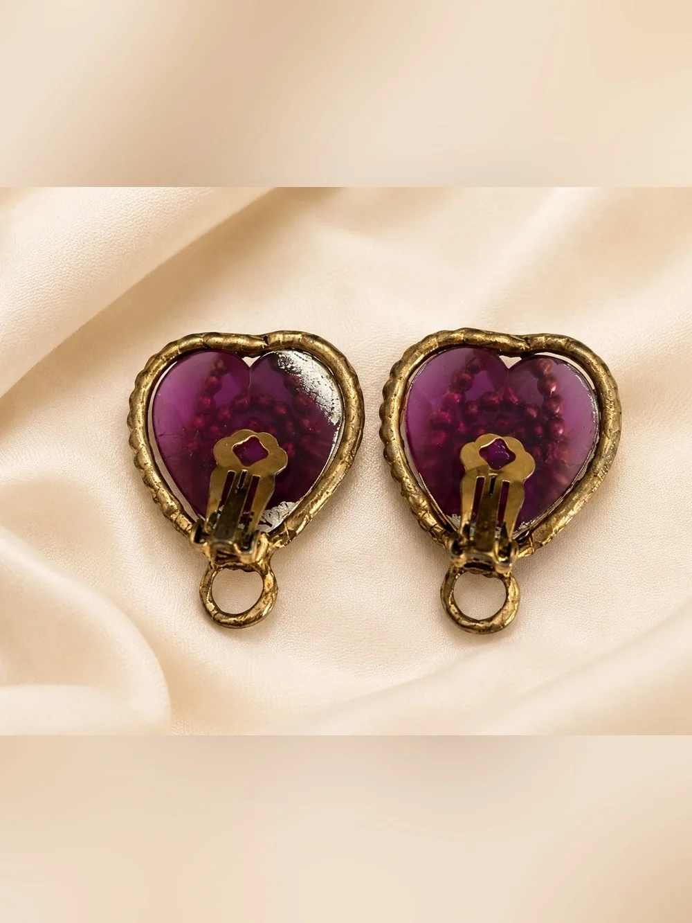 Vintage Purple Gold Tone Statement Clip Earrinngs